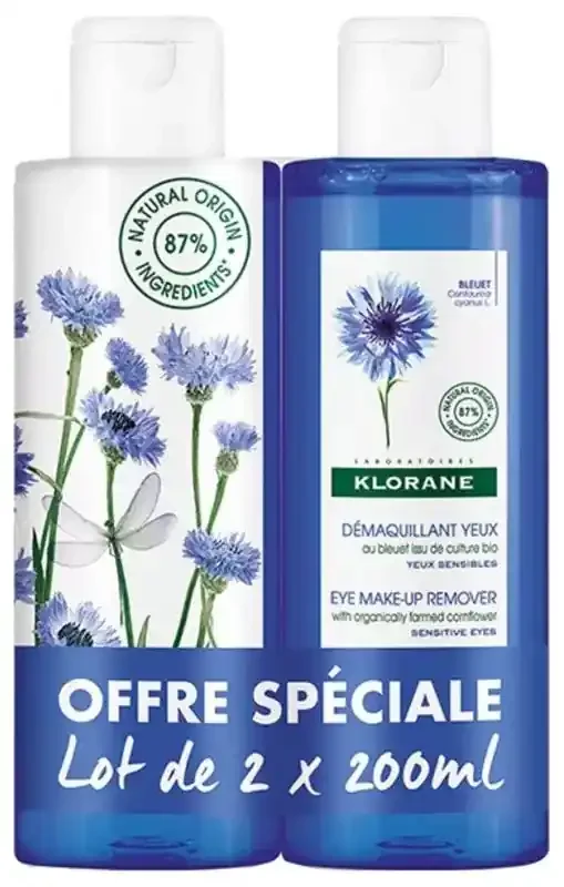 Klorane Bleuet Démaquillant Yeux au Bleuet Bio – Yeux Sensibles – Offre Spéciale Duo 2 x 200 ml