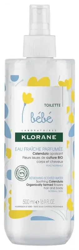 Klorane Calendula Bébé – Eau Fraîche Parfumée au Apaisant – Peau Normale 500 ml