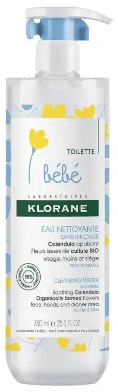 Klorane Calendula Bébé – Eau Nettoyante au Apaisant – Peau Normale 750 ml