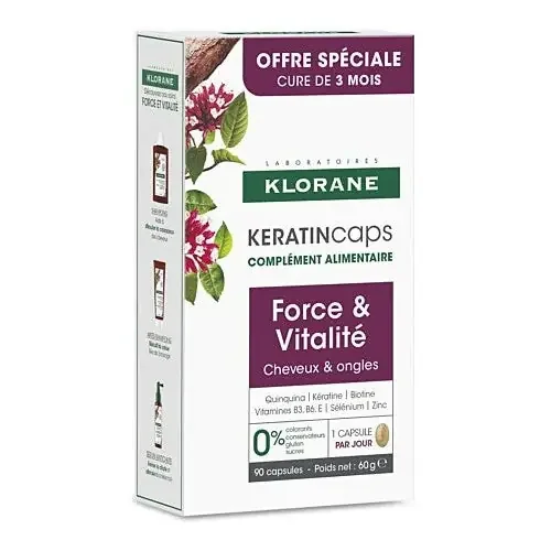 KLORANE KERATINCAPS Force et Vitalité Cheveux et Ongles – 90 Capsules