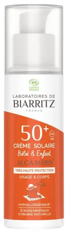 Laboratoires de Biarritz Alga Maris Crème Solaire Bébé & Enfant Visage & Corps SPF50+ Bio 50 ml