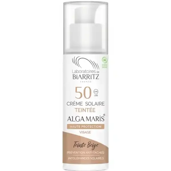 Laboratoires de Biarritz Alga Maris Crème Solaire Visage Teinte Beige SPF50 Bio 50 ml Laboratoire Biarritz