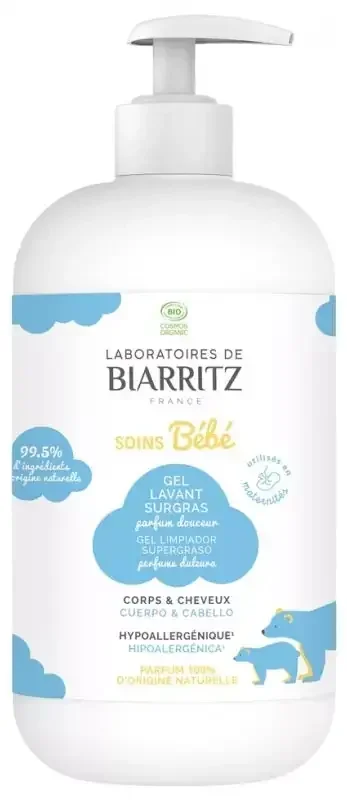 Laboratoires de Biarritz Bébé Gel Lavant Surgras Corps & Cheveux Parfum Douceur Bio 500 ml