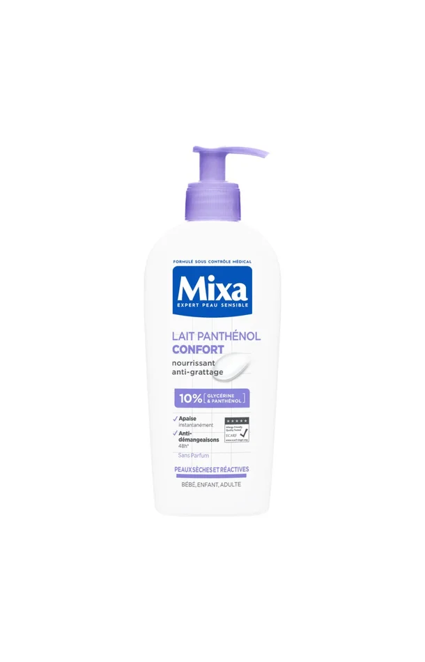 Lait nourrissant anti-démangeaisons – Glycérine & panthénol – Peaux sèches & réactives – 250 ml