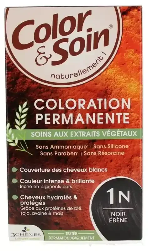 Les 3 Chênes Color & Soin Coloration Permanente Extraits Végétaux Sans Ammoniaque – Coloration Noir Ebène 1N