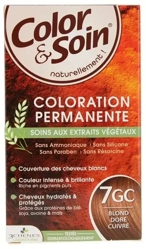 Les 3 Chênes Color & Soin Coloration Permanente Extraits Végétaux Sans Ammoniaque – Coloration Blond Doré Cuivré 7GC