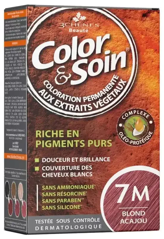 Les 3 Chênes Color & Soin Coloration Permanente Extraits Végétaux Sans Ammoniaque – Coloration Blond Acajou 7M