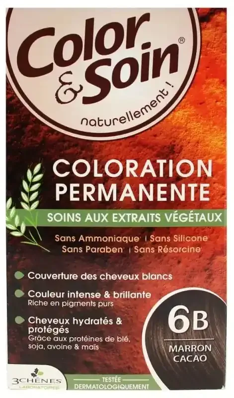 Les 3 Chênes Color & Soin Coloration Permanente Extraits Végétaux Sans Ammoniaque – Coloration Marron Cacao 6B