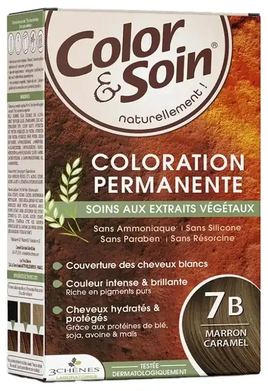 Les 3 Chênes Color & Soin Coloration Permanente Extraits Végétaux Sans Ammoniaque – Coloration Brown Caramel 7B