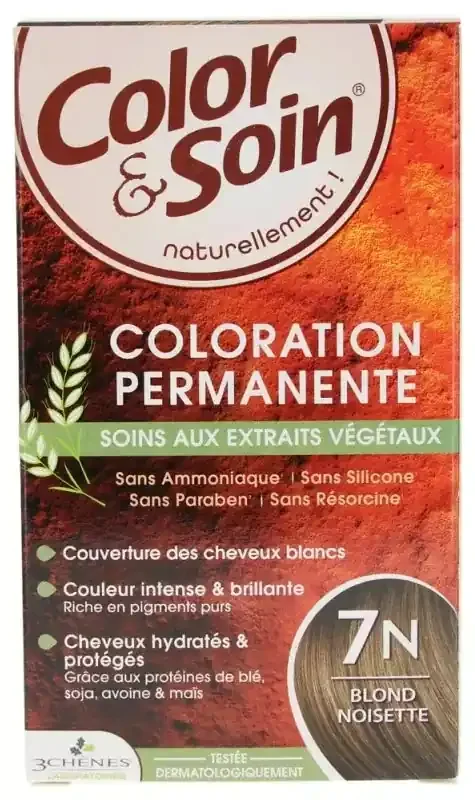 Les 3 Chênes Color & Soin Coloration Permanente Extraits Végétaux Sans Ammoniaque – Coloration Blond Noisette 7N