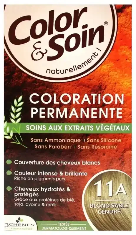 Les 3 Chênes Color & Soin Coloration Permanente Extraits Végétaux Sans Ammoniaque – Coloration Blond Sable Cendré 11A