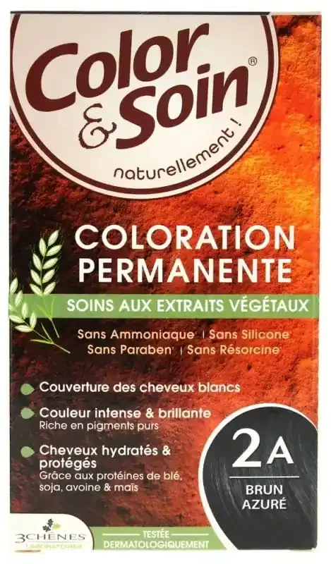 Les 3 Chênes Color & Soin Coloration Permanente Extraits Végétaux Sans Ammoniaque – Coloration Brun Azuré 2A