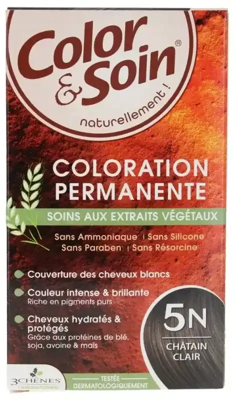 Les 3 Chênes Color & Soin Coloration Permanente Extraits Végétaux Sans Ammoniaque – Coloration Châtain Clair 5N