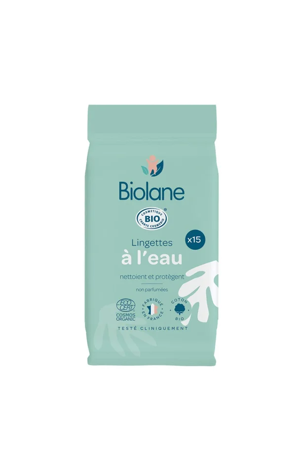 Lingettes nettoyantes bio à l’eau pocket – Visage & corps – Bébé – 6 x 15 unités