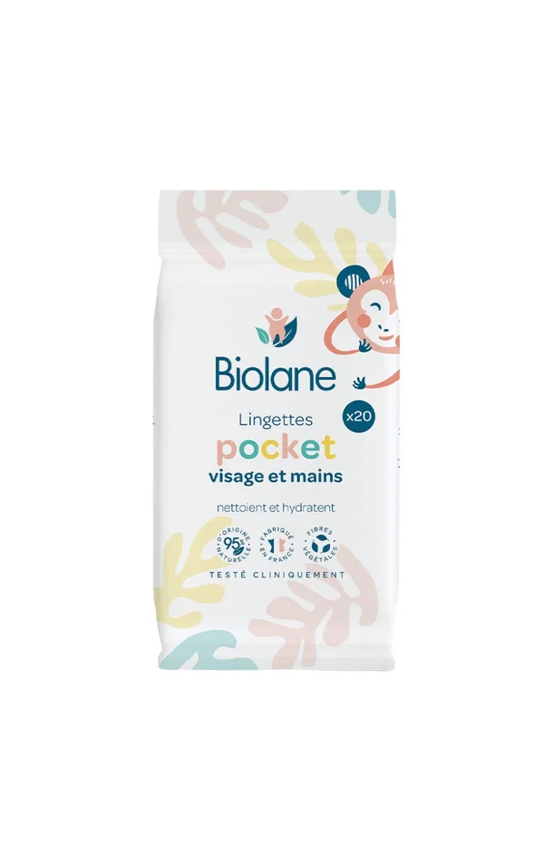 Lingettes nettoyantes pocket – Visage & mains – Bébé – 6 x 20 unités