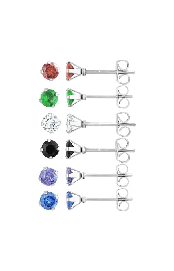 Lot de 6 paires de boucles d’oreilles – Cristaux – Argenté