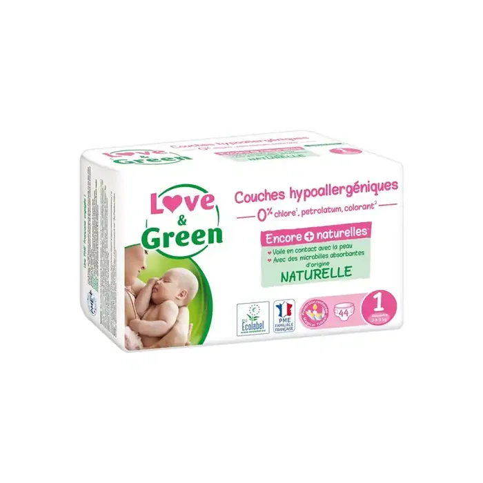 Love & Green couches hypoallergeniques taille 1 (2-5 kg 44 pieces)