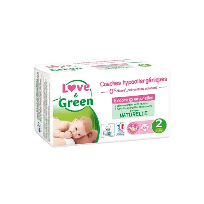 Love & Green couches hypoallergeniques taille 2 mini (3-6 kg 44 pieces)