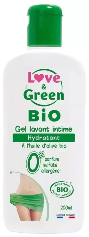 Love & Green Gel Lavant Intime Hydratant Certifié Bio Sans Sulfate Sans Parfum 200 ml