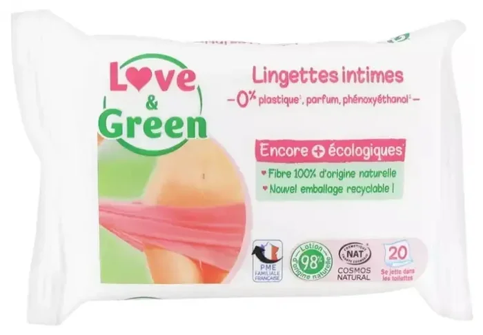 Love & Green Lingettes Intimes Apaisantes Sans Parfum X 20