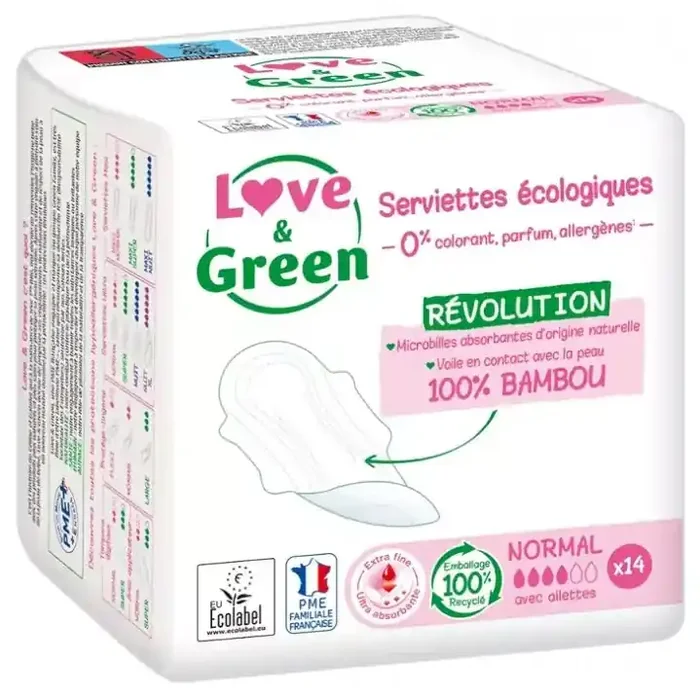 Love & Green Serviettes Hypoallergéniques et Écologiques « normal » X 14