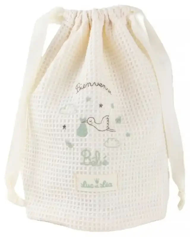 Luc et Léa Pochette Naissance en Tissu Nid d‘Abeille