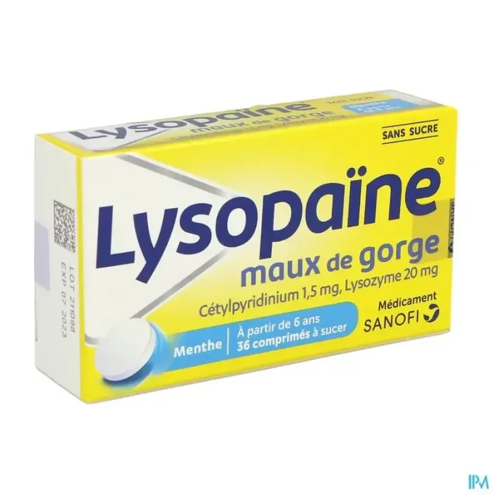 Lysopaine maux de gorge cetylpyridinium lysozyme sans sucre comprimé à sucer 18 x2