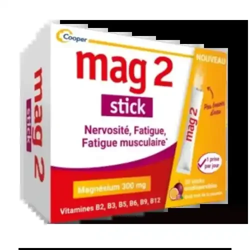 MAG 2 STICK Nervosité Fatigue Magnésium 300mg – 30 Sticks Orodispersibles