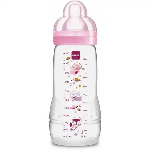 MAM Biberon Easy Active Décoré 330 ml Rose 2ème âge Tétine débit X