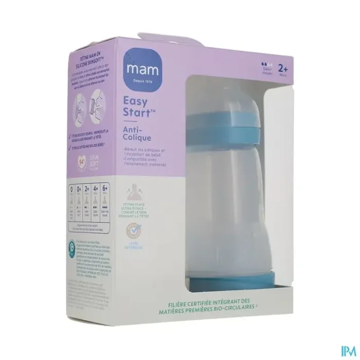 Mam biberon easy start anticolique 260ml ocean + sable tetine debit 2 x2