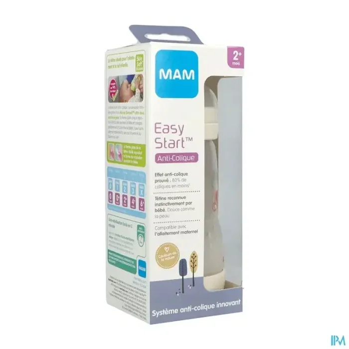 Mam biberon easy start anticolique nature lin debit 2 260ml x2