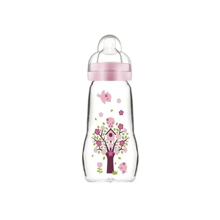 MAM biberon en verre 260ml +2 mois , couleur rose
