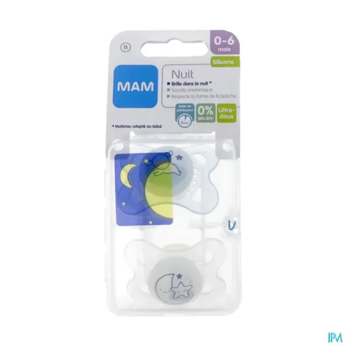 Mam sucette anatomique silicone nuit 2/6m boite sterilisation n11 x2