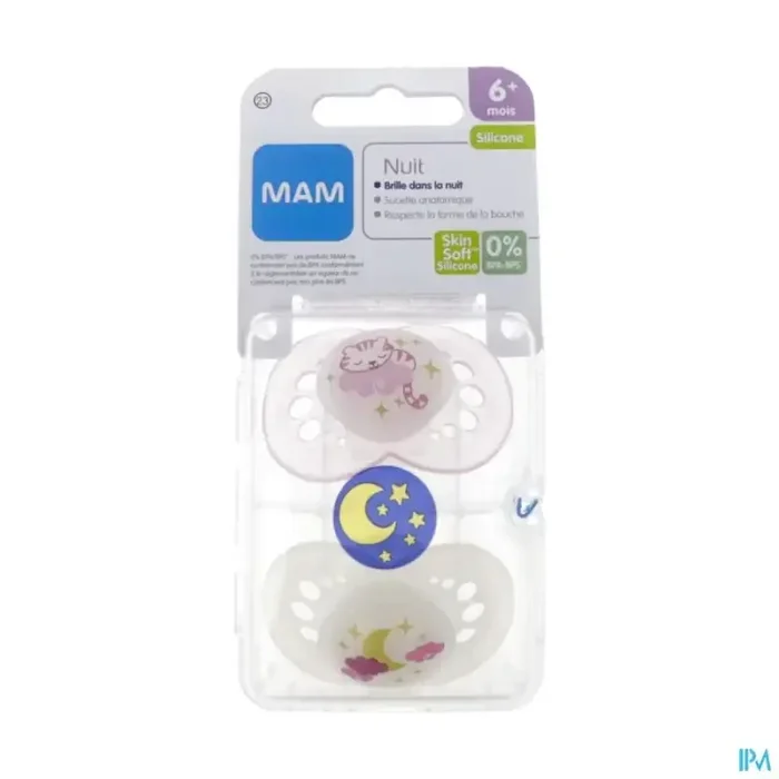 Mam sucette anatomique silicone nuit +6m boite sterilisation n23 x2