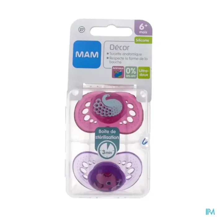Mam sucette anatomique silicone original animaux +6m boite sterilisation n27 x2