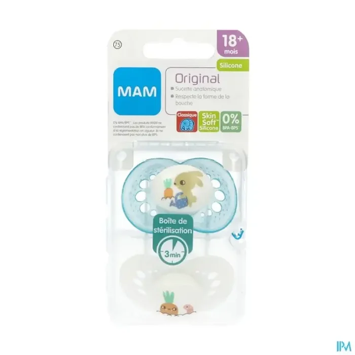 Mam sucette anatomique silicone original classique +18m boite sterilisation n75 x2
