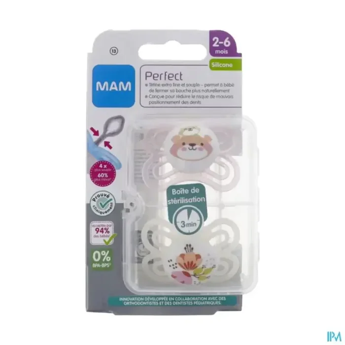 Mam sucette anatomique silicone perfect decor 2/6m boite sterilisation n13 x2