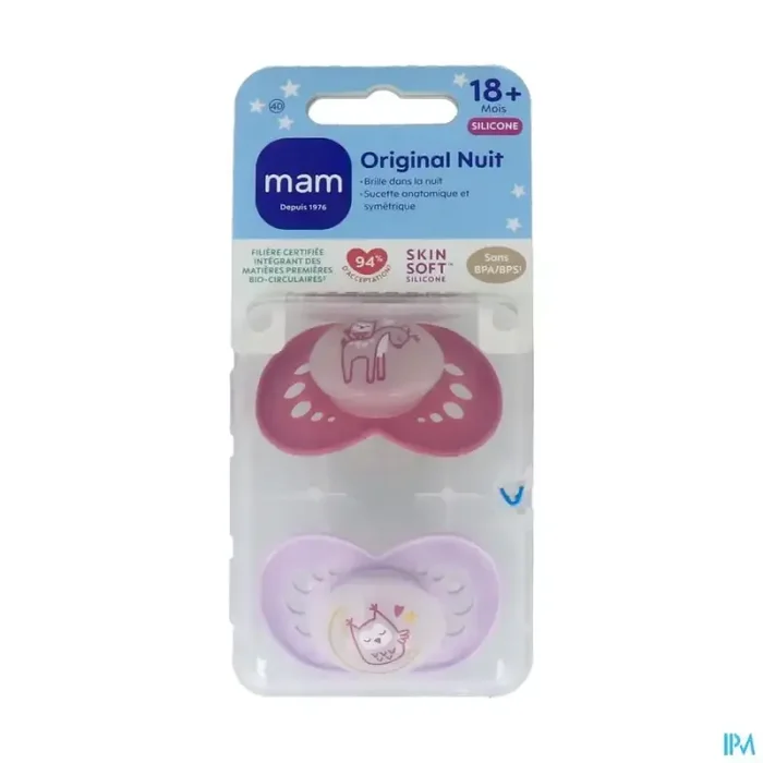 Mam sucette original nuit +18m silicone x2