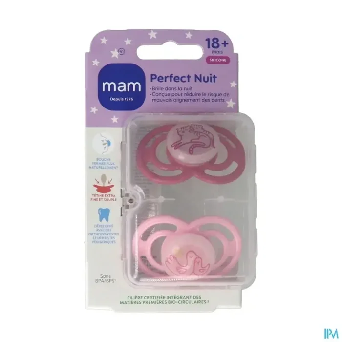 Mam sucette perfect nuit animaux +18m silicone x2