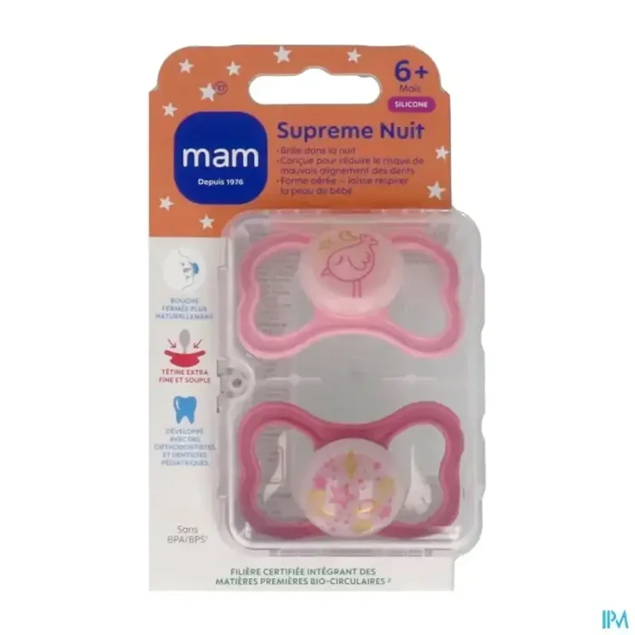 Mam sucette supreme nuit +6m silicone x2