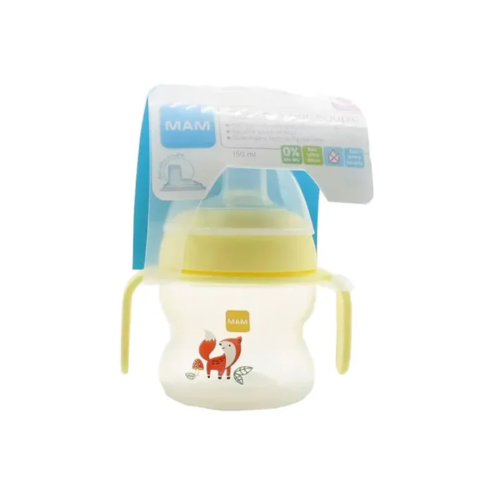 MAM tasse a bec souple +6 mois jaune motif renard 150ml