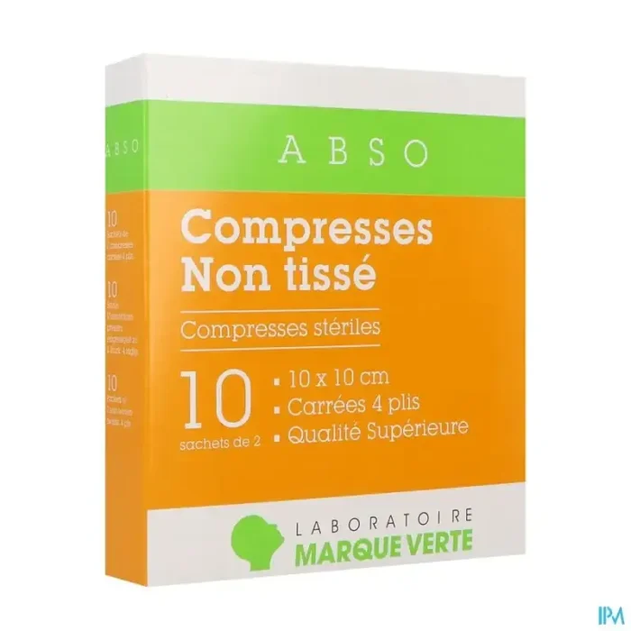Marque verte abso compresse non tissee de gaze 10cm x 10cm 2 10