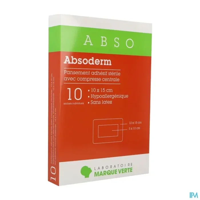 Marque verte absoderm pansement absorbant sterile 10cm x 15cm 10