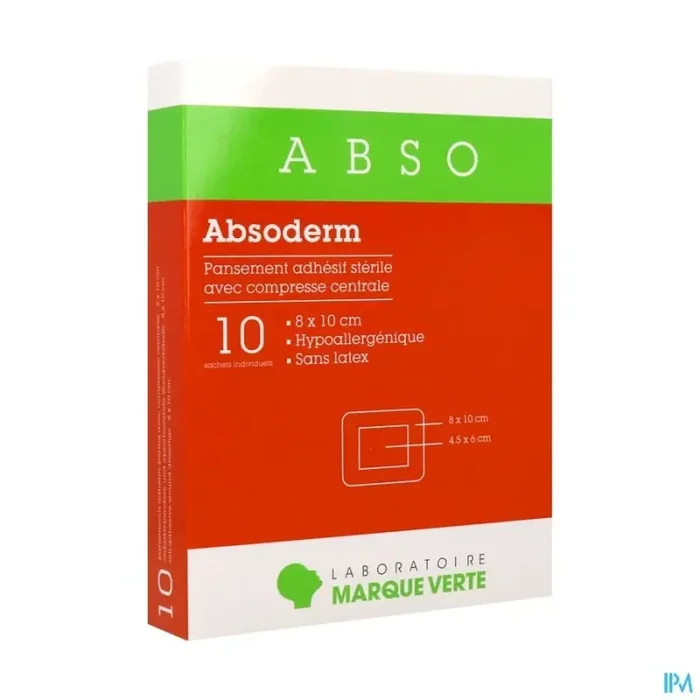 Marque verte absoderm pansement absorbant sterile 8cm x 10cm 10