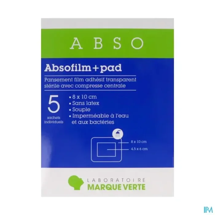 Marque verte absofilm+pad pansement film transparent 8cm x 10cm 5