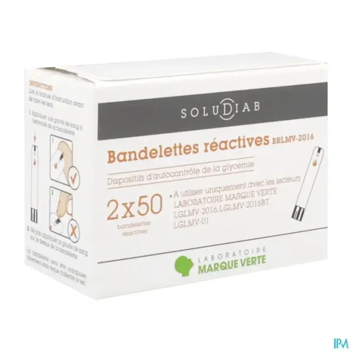 Marque verte soludiab bandelette reactive glycemie 100