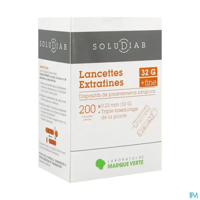 Marque verte soludiab lancette extrafine g32 sterile 200