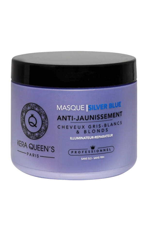 Masque anti-jaunissement – Silver blue – Cheveux gris, blancs & blonds – 500 ml