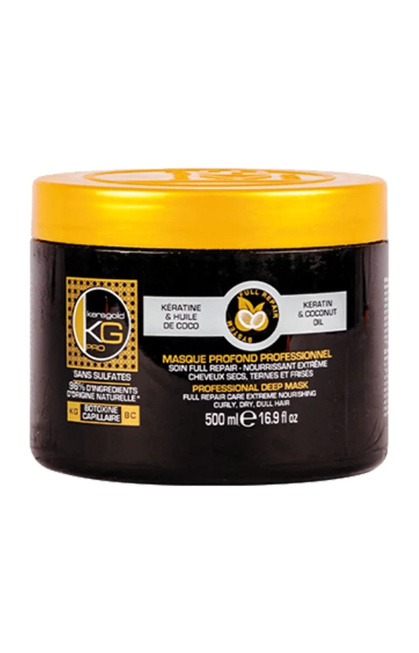 Masque nourrissant – Kératine & huile de coco – Cheveux abîmés – 500 ml