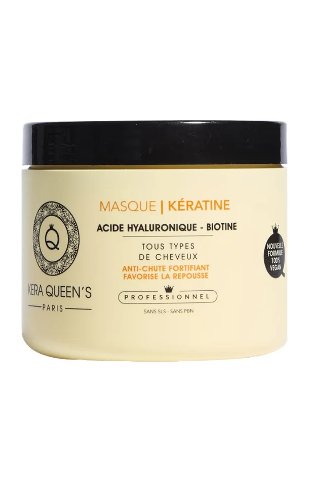 Masque nourrissant – Kératine, acide hyaluronique & biotine – Cheveux secs ou cassants- 500 ml